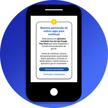 Imagem apresentando um celular com uma mensagem Remova permissão de outros apps para continuar 