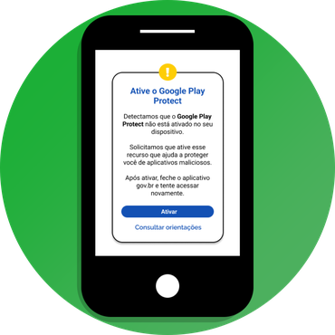 Imagem apresentando um celular com uma mensagem Ative o Google Play Protect
