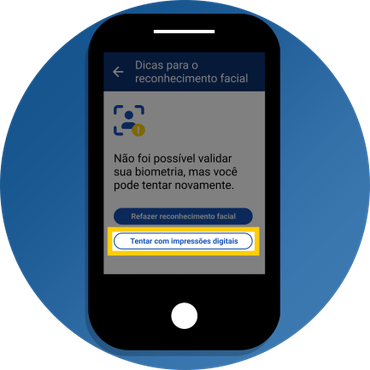 Ilustração da mensagem: Não foi possível validar sua biometria, tentar com impressões digitais