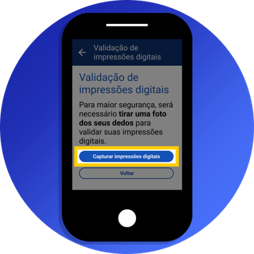 Ilustração da mensagem: Validação de impressões digitais, botão capturar impressões digitais