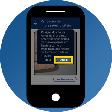 Ilustração da mensagem: Posição dos dedos, botão entendi