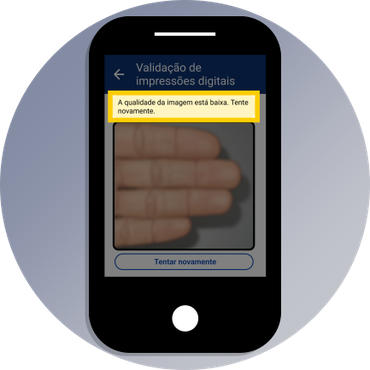 Ilustração da mensagem: A qualidade da imagem está baixa, botão tentar novamente