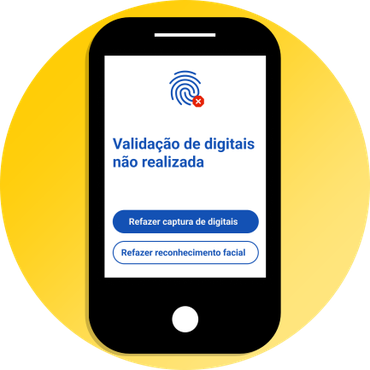 Ilustração da mensagem: Validação de digitais não realizada, botão refazer captura de digitais