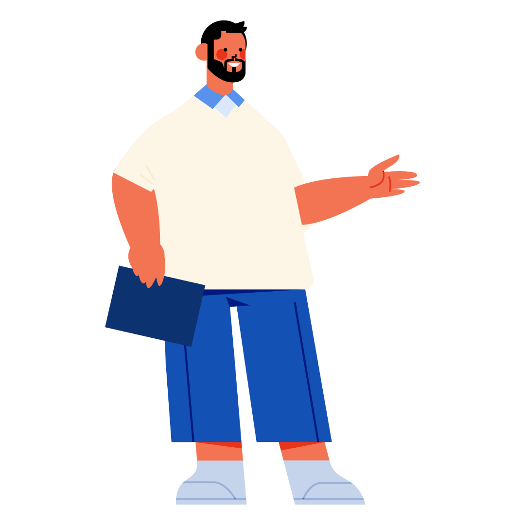 Imagem de um rapaz de barba com uma pasta na mão.