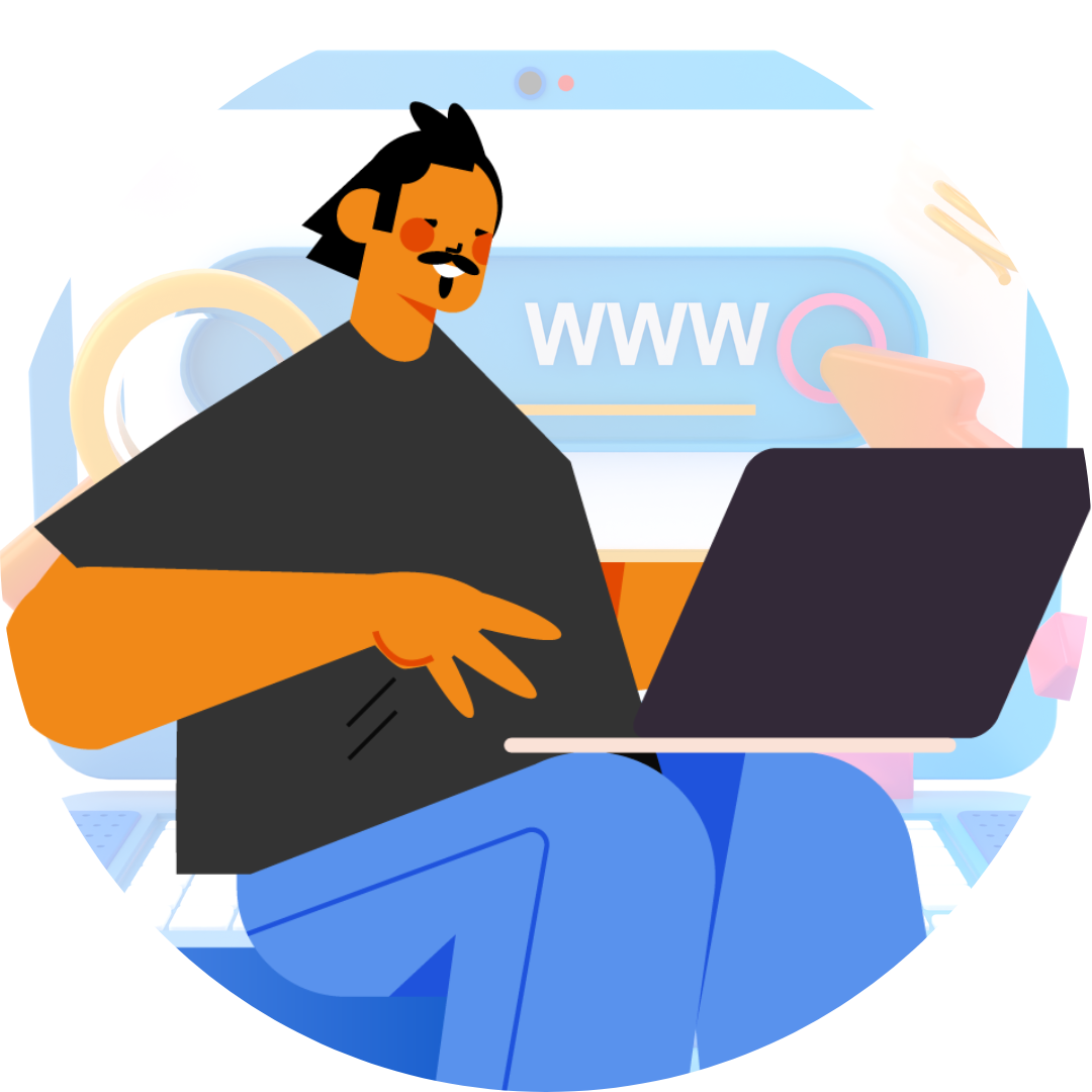 Desenho de homem sentado com notebook