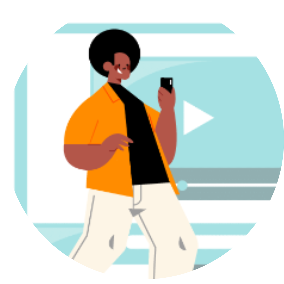 Desenho de um homem com o celular na mão.