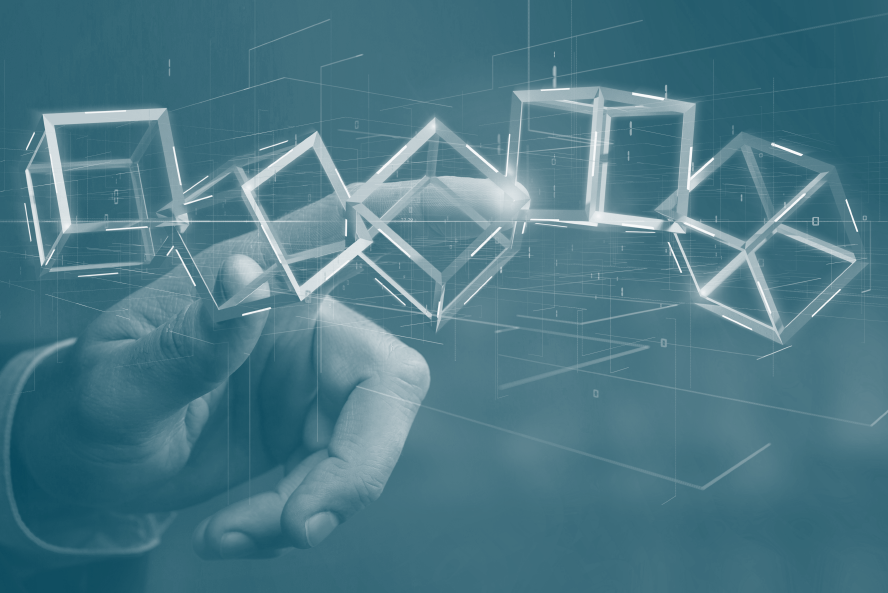 Dedo apontando para sequência de cubos