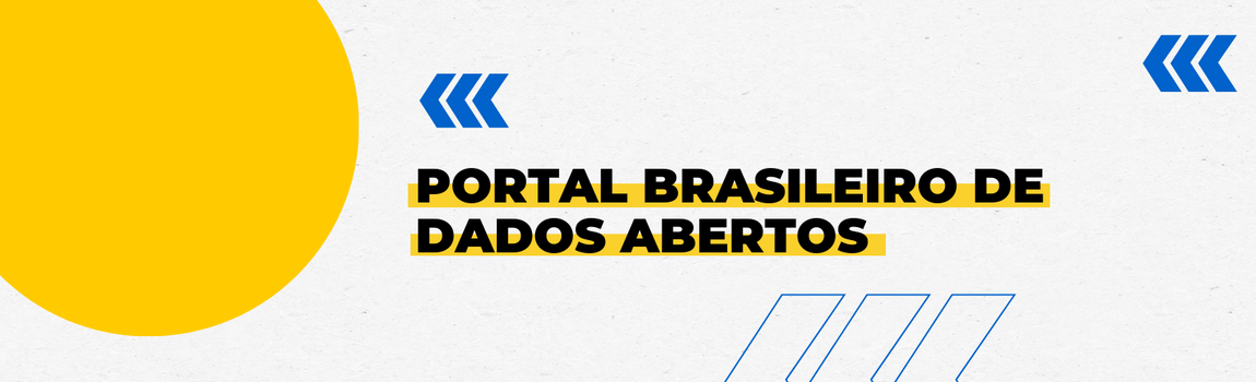 Fundo branco com duas setas azuis apontadas para o lado direito e com três retângulos na vertical. Texto: Portal Brasileiro de Dados Abertos