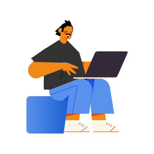 Ilustração homem usando PC