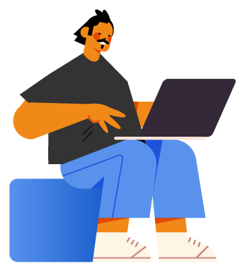 Ilustração vetorial de homem sentado numa cadeira com um computador portátil no colo