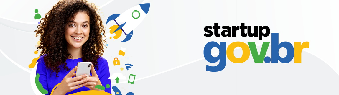 Banner decorativo com o texto 'Startup GOV.BR' versão mobile