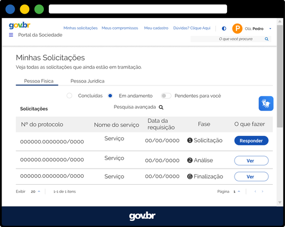Tela de solicitações do usuário