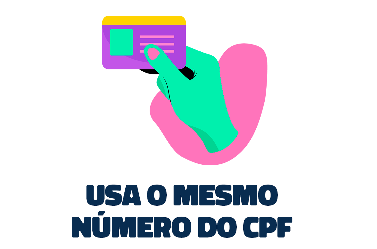 Ilustração de uma mão segurando um CPF. Usa o mesmo número de CPF