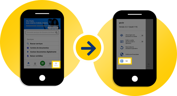 Clicar em menu e depois em sair