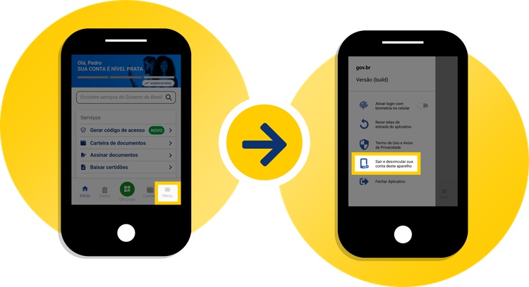 Clicar em menu e depois clicar em Sair
