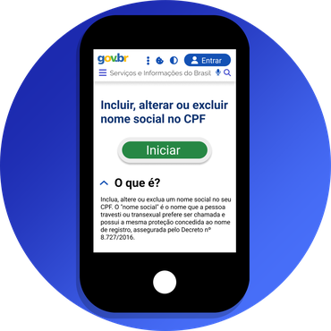 Imagem apresentando a página do serviço de incluir, alterar ou excluir nome social no CPF