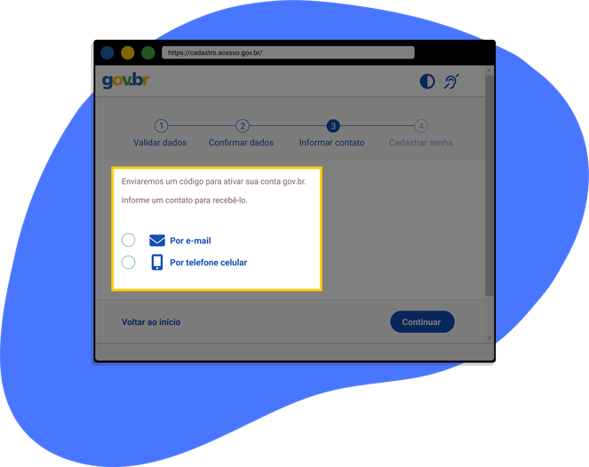 Página de ativação na criação de conta