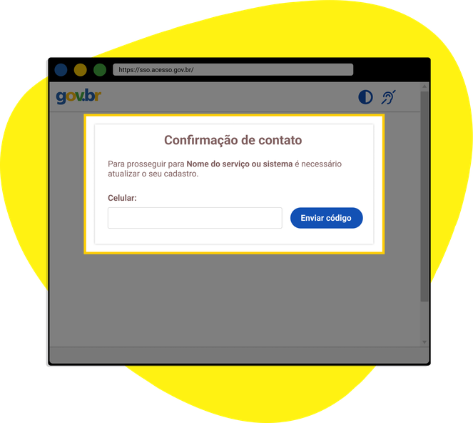 Página de confirmação de contato para acesso ao serviço específico