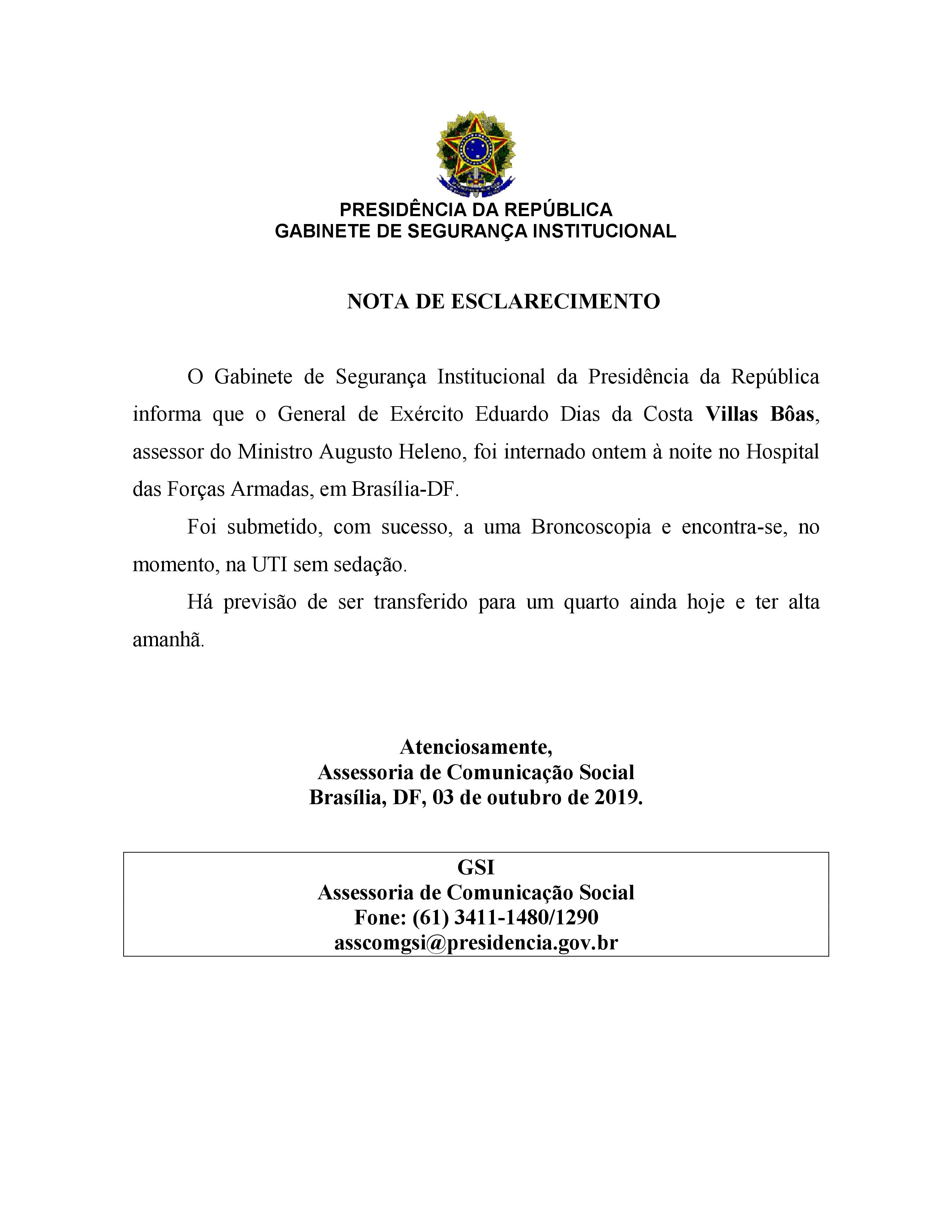 Nota à Imprensa 03/10/2019