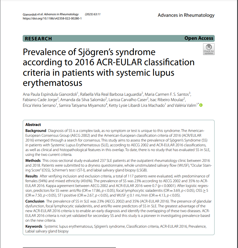 Capa do artigo publicado sobre pesquisa desenvolvida no Hospital Universitário em Vitória
