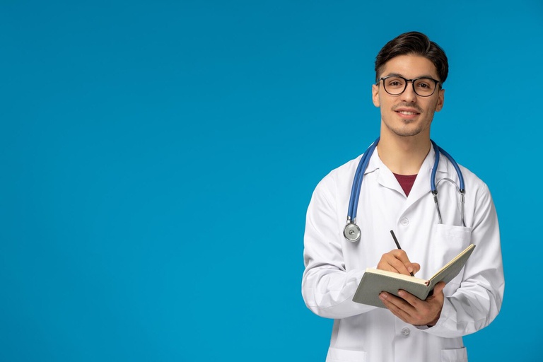 dia-dos-medicos-bonito-jovem-bonito-de-jaleco-e-oculos-escrevendo-no-caderno_140725-162888.jpg