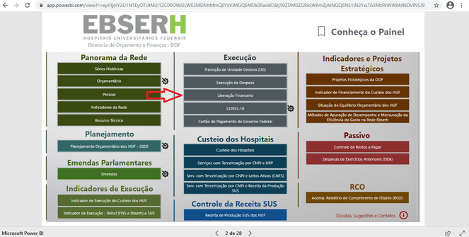 Menu liberação financeira