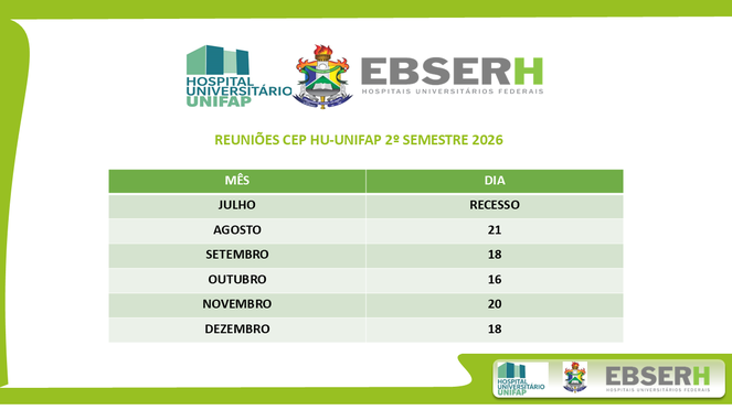 Calendário 2 semestre 2026