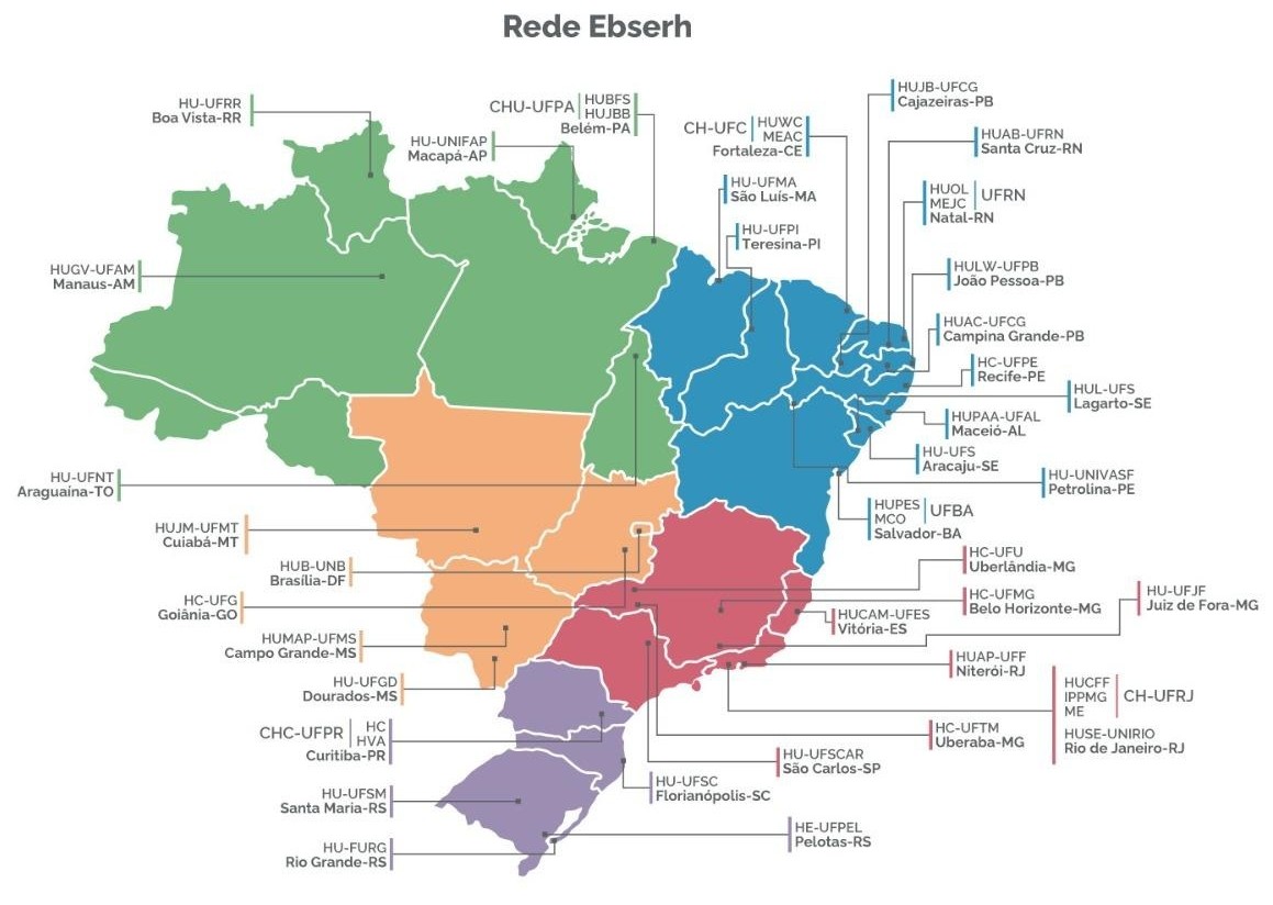 Mapa da Rede Ebserh - fevereiro de 2026