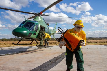 Brigadistas participam do exercício de embarque e desembarque de aeronaves - Foto: Mayangdi Inzaulgarat (Cubano)/Prevfogo