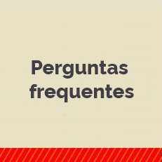 Cartão bege escrito perguntas frequentes com barra vermelha. 