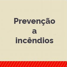 Cartão bege escrito prevenção a incêndios com barra vermelha. 