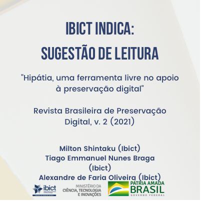 IMAGEM - Sugestão de leitura: Hipátia, uma ferramenta livre no apoio à preservação digital
