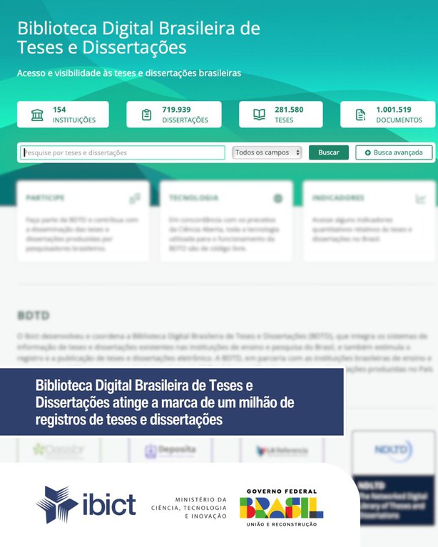 IMG -  Biblioteca Digital Brasileira de Teses e Dissertações atinge a marca de um milhão de registros de teses e dissertações