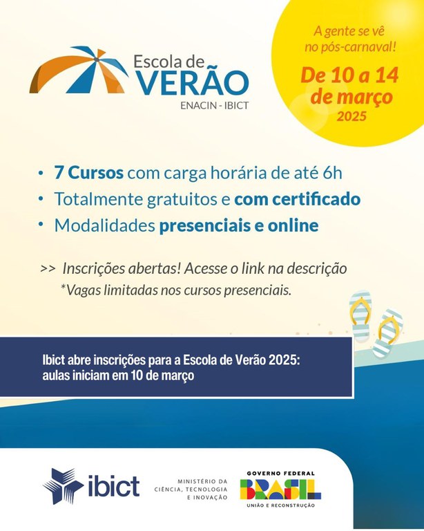 Ibict abre inscrições para a Escola de Verão 2025: aulas iniciam em 10 de março
