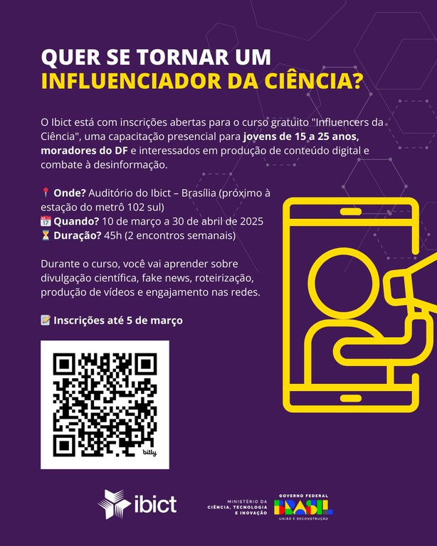 Ibict abre inscrições para o curso gratuito “Influencers da Ciência”