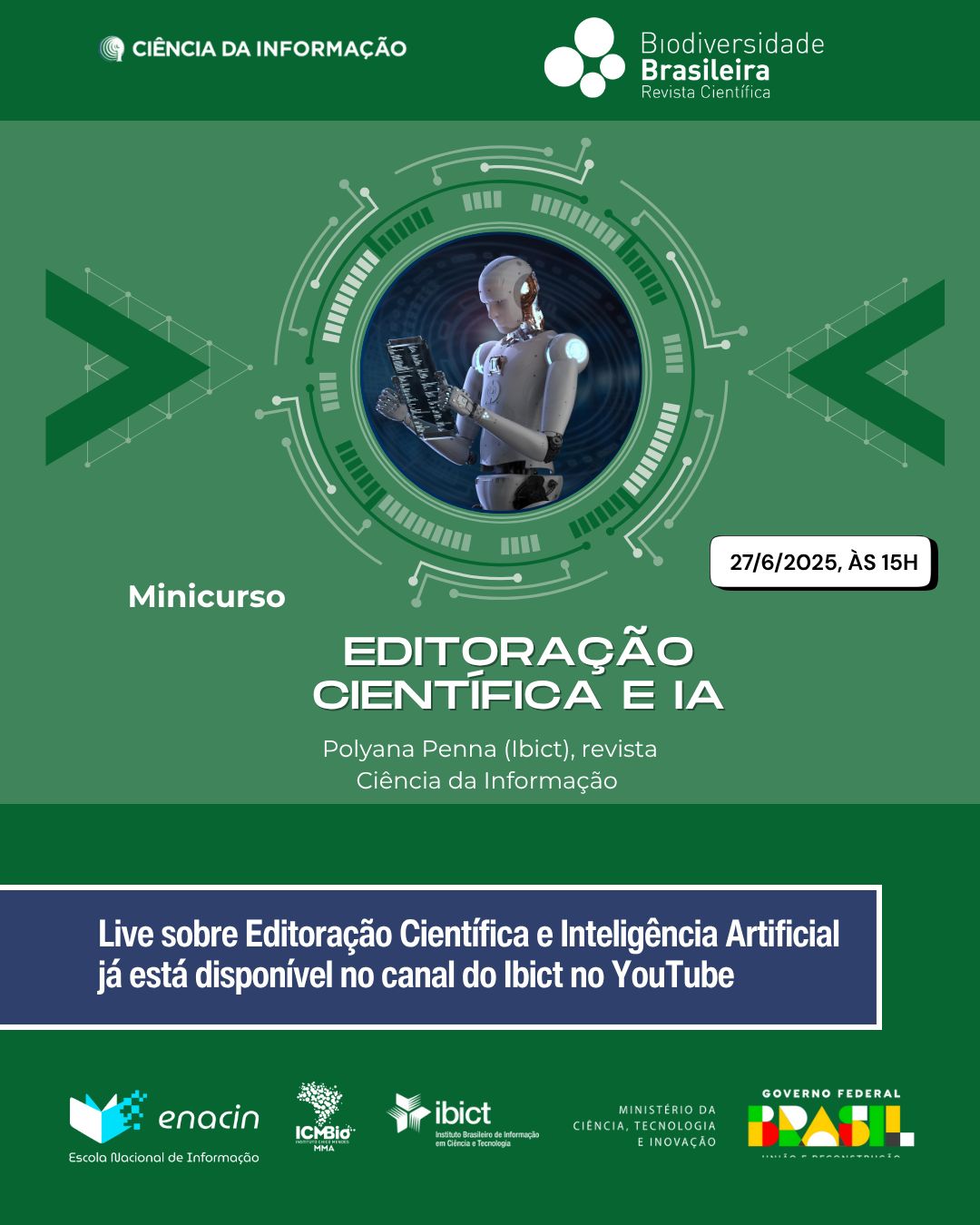 Live sobre Editoração Científica e Inteligência Artificial já está disponível no canal do Ibict no YouTube