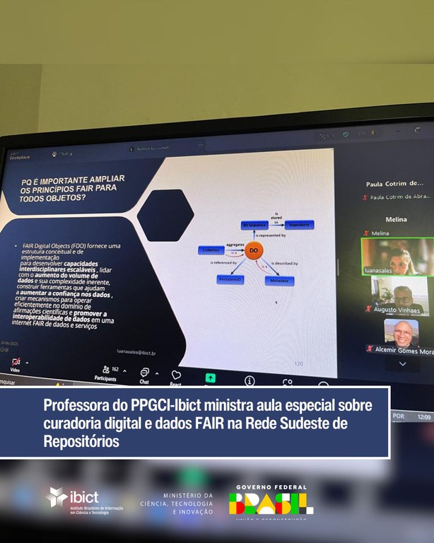 Professora do PPGCI-Ibict ministra aula especial sobre curadoria digital e dados FAIR na Rede Sudeste de Repositórios