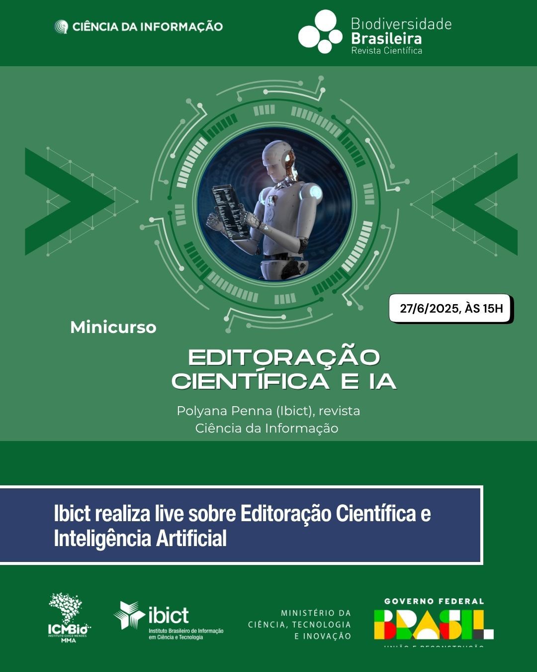 Ibict realiza live sobre Editoração Científica e Inteligência Artificial