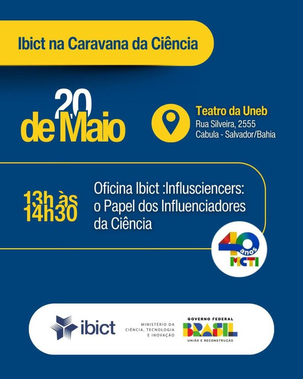 Ibict é destaque na Caravana da Ciência na Bahia, que acontecerá em Salvador nos dias 19 e 20 de maio