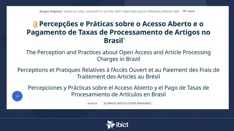 Artigo analisa percepções de pesquisadores brasileiros sobre acesso aberto e pagamento de taxas de publicação científica no Brasil