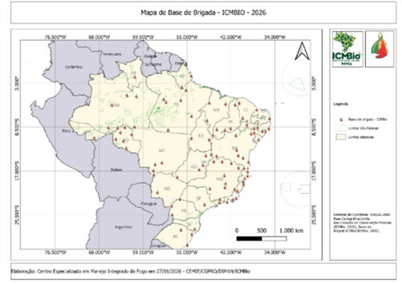 localização das bases de Brigadas Florestais do ICMBio