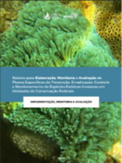 Figura 5. Capas das três partes do Roteiro para Elaboração, Monitoramento e Avaliação de Planos Específicos de Prevenção, Erradicação, Controle e Monitoramento de Espécies Exóticas Invasoras em Unidades de Conservação Federais 