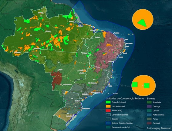 Mapa com Unidades de Conservação e Biomas destacados.
