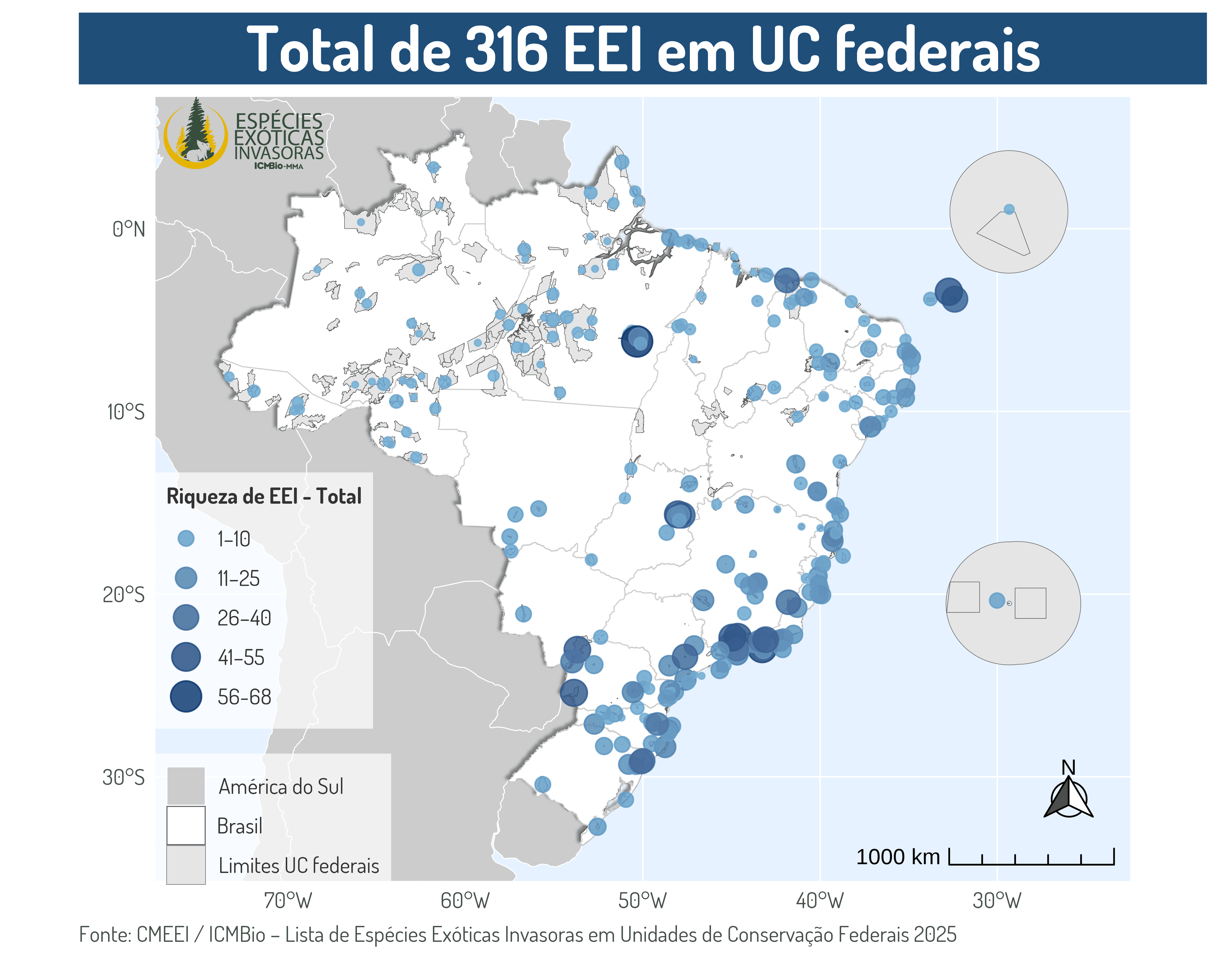 mapa de distribuição de EEI nas UC federais