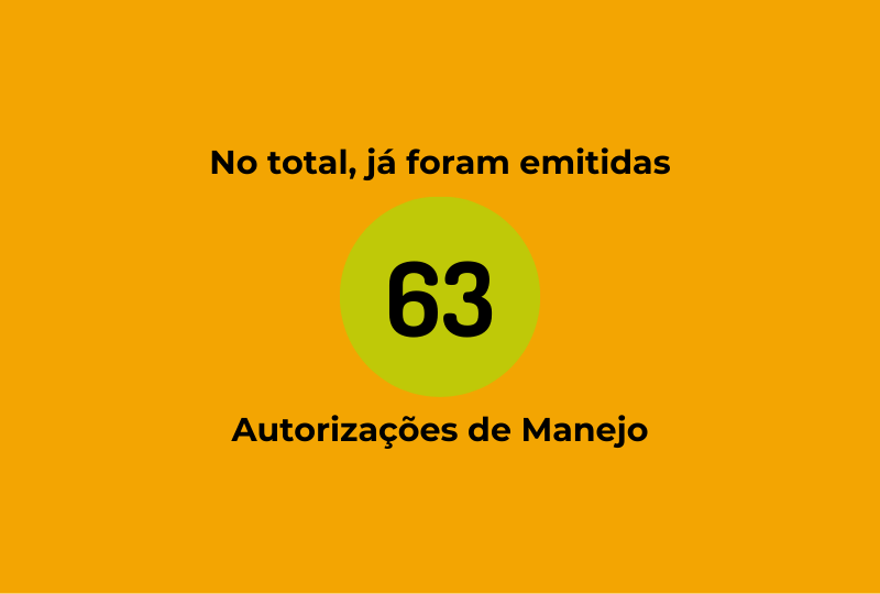 card com a informação de que, até o momento, 63 autorizações de manejo foram emitidas