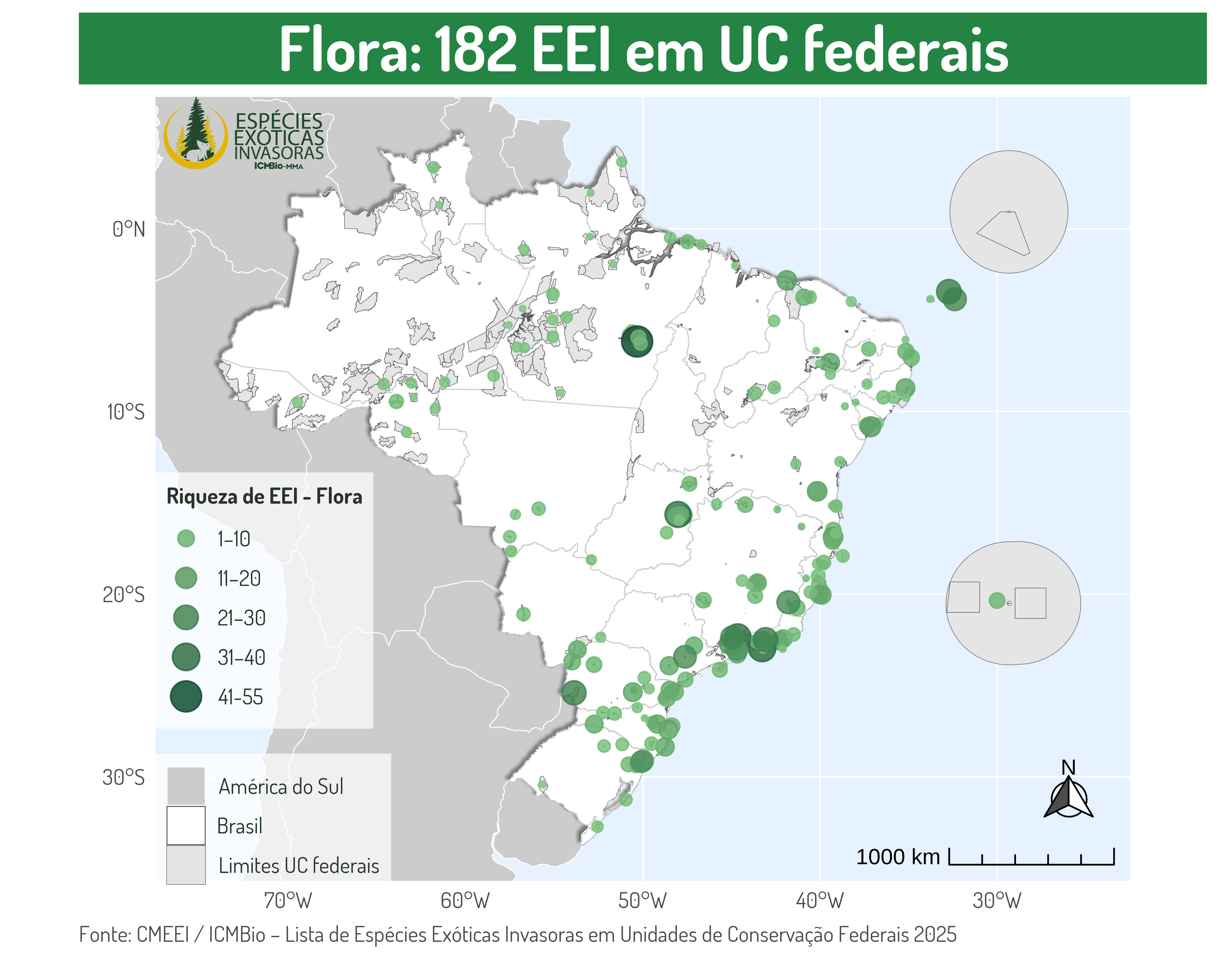 mapa de distribuição de flora invasora nas UC federais