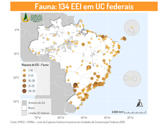 Distribuição de EEI em UC federais (fauna)