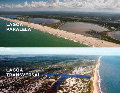 Vista aérea de lagoas paralelas no Parna Restinga de Jurubatiba-RJ.