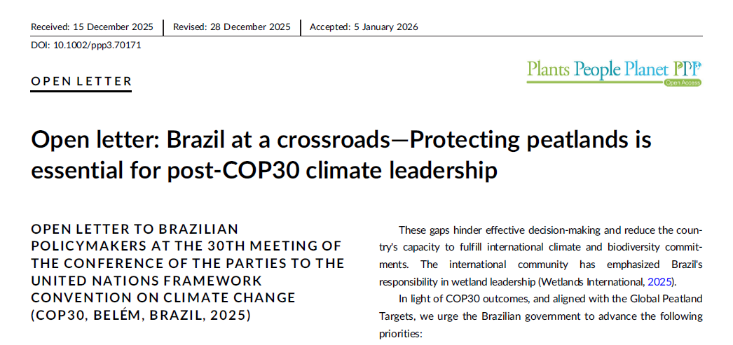 Carta aberta - COP30 - Proteção de turfeiras [em inglês]