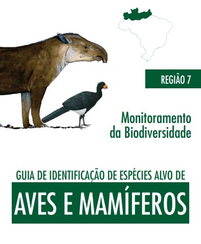 Imagem de uma anta e uma ave e o mapa do Brasil com  a parte de cima da região norte l em destaque